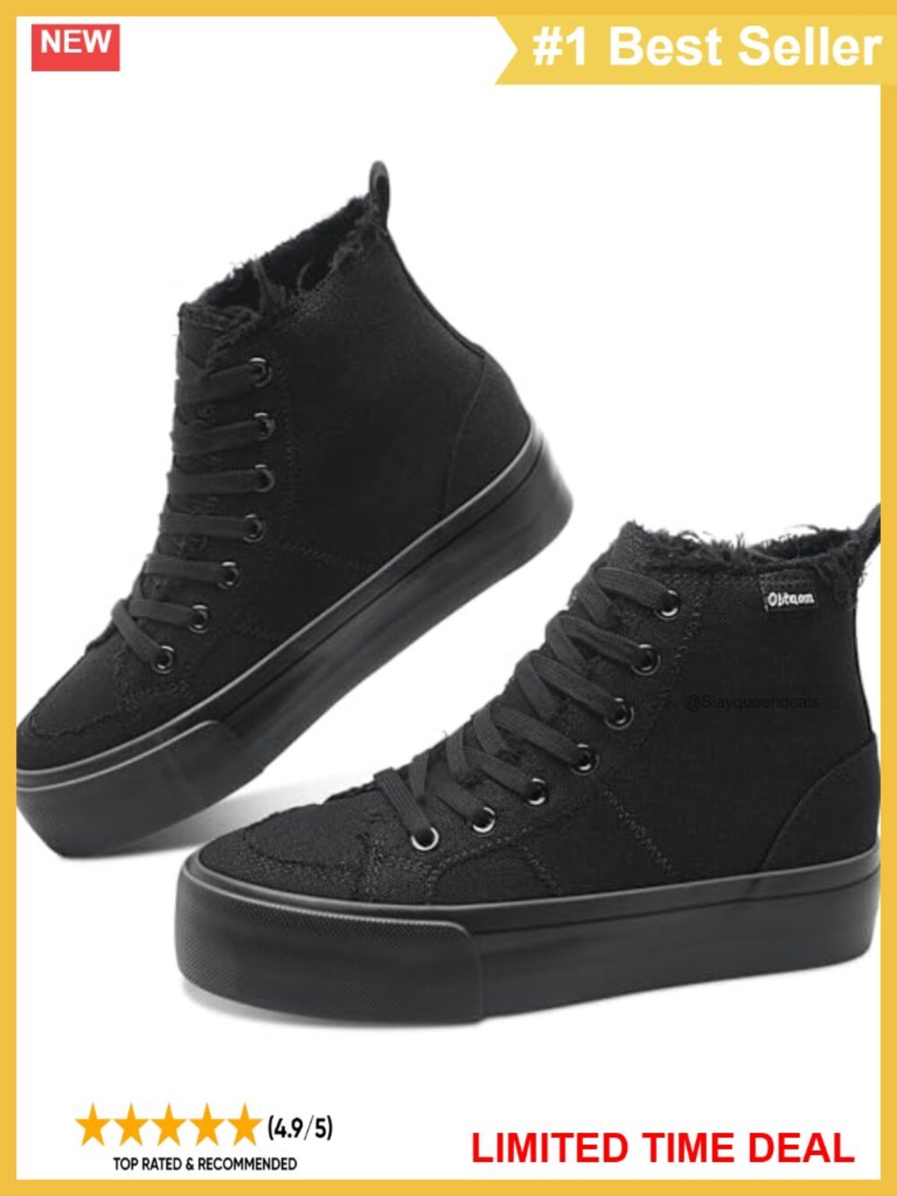 High Top Platform Canvas Sneakers Mid Calf Lace-Up Skate Shoes